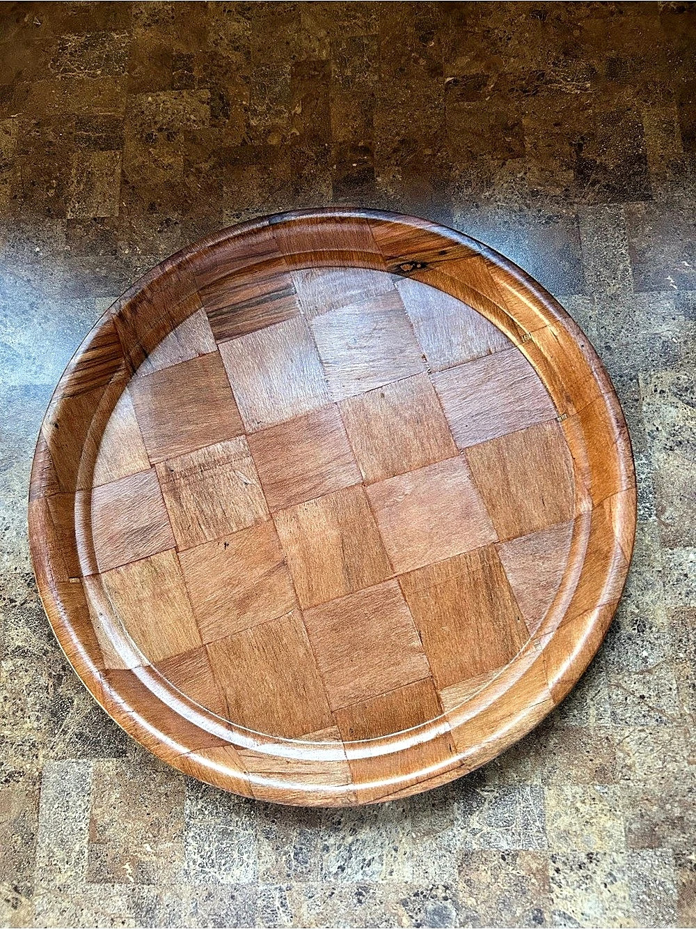 Vintage Brown Round Wood Serving Tray